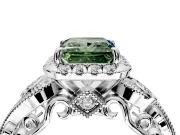 Milgrain Halo Engagement Ring Setting for Fancy Green Princess Cut Center with Shoulder Bezels and Prong Head in Sterling Silver