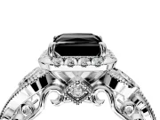 Bypass Halo Engagement Ring Setting for Fancy Black Princess Cut Center with Bezel Accents, Milgrain and Prong Head in Platinum