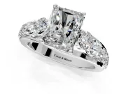 Solitaire Engagement Ring Setting for Radiant Cut Center with Graduated Shared Prongs and Prong Head in Platinum