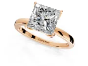 Solitaire Engagement Ring Setting for Princess Cut Center with Thin Rounded Plain Band and Prong Head in Rose Gold