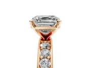 Solitaire Engagement Ring Setting for Asscher Cut Center with Channel-Set Accents and Prong Head in Rose Gold