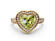 Halo Engagement Ring Setting for Fancy Yellow Heart-Shaped Center with Outer Bezel Rim, Pave Band and Prong Head in Yellow Gold