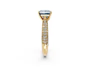 Solitaire Engagement Ring Setting for Fancy Blue Princess Cut Center with Multi-Row Accents and Prong Head in Yellow Gold