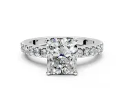 Solitaire Engagement Ring Setting for Radiant Cut Center with Single Row Accent Band and Prong Head in Platinum