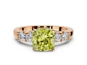5 Stone Engagement Ring Setting for Fancy Yellow Cushion Cut Center with Plain Band and Prong Head in Rose Gold