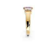 Solitaire Engagement Ring Setting for Fancy Pink Radiant Cut Center with Wide Band, Pave Collar and Prong Head in Yellow Gold