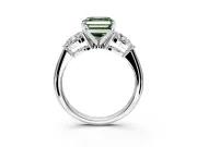 3 Stone Engagement Ring Setting for Fancy Green Asscher Cut Center with Large Pear-Shaped Accents and Prong Head in Platinum