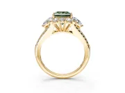 Halo Engagement Ring Setting for Fancy Green Princess Cut Center with Two-Strand Split Shank and Prong Head in Yellow Gold