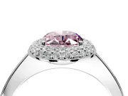 Halo Engagement Ring Setting for Fancy Pink Oval Center with Plain Tapered Band and Prong Head in Platinum
