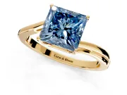 Solitaire Engagement Ring Setting for Fancy Blue Princess Cut Center with Plain Bypass Twist Band and Prong Head in Yellow Gold