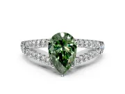 Solitaire Engagement Ring Setting for Fancy Green Pear-Shaped Center with Pave Split Shank and Prong Head in Sterling Silver