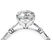 Baguette Engagement Ring Setting for Oval Center with Alternating Bar-Set Band and Prong Head in White Gold