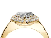 Halo Engagement Ring Setting for Heart-Shaped Center with Plain Tapered Band and Prong Head in Yellow Gold