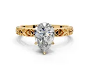Solitaire Engagement Ring Setting for Pear-Shaped Center with XO Engraved Band and Prong Head in Yellow Gold