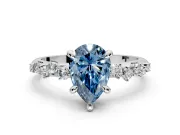 Solitaire Engagement Ring Setting for Fancy Blue Pear-Shaped Center with Trailing Leaf Accent Band and Prong Head in Platinum