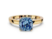 Solitaire Engagement Ring Setting for Fancy Blue Cushion Cut Center with Plain Band and Flat Tab Prong Head in Yellow Gold