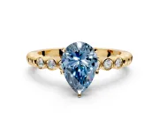 Solitaire Engagement Ring Setting for Fancy Blue Pear-Shaped Center with Bezel-Dot Beaded Band and Prong Head in Yellow Gold