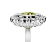 Halo Engagement Ring Setting for Fancy Yellow Round Cut Center with Milgrain Bezel Rim, Plain Band and Prong Head in White Gold