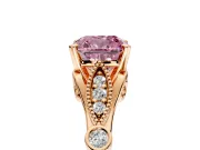 Solitaire Engagement Ring Setting for Fancy Pink Cushion Cut Center with Marquise and Bezel Accents and Prong Head in Rose Gold