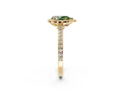 Halo Engagement Ring Setting for Fancy Green Pear-Shaped Center with Pave Accents, Heart Basket and Prong Head in Yellow Gold