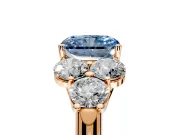 Cluster Engagement Ring Setting for Fancy Blue Radiant Cut Center with Round Cut Accent Frame and Prong Head in Rose Gold