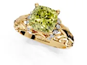 Solitaire Engagement Ring Setting for Fancy Yellow Cushion Cut Center with Filigree Accent Basket and Prong Head in Yellow Gold
