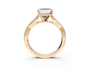 Solitaire Engagement Ring Setting for Asscher Cut Center with Twisted Pave Split Shank and Prong Head in Rose Gold