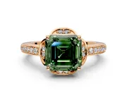 Floral Engagement Ring Setting for Fancy Green Asscher Cut Center with Four Accent Clusters and Prong Head in Rose Gold
