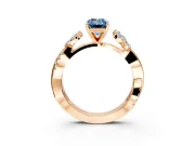 Floral Engagement Ring Setting for Fancy Blue Emerald Cut Center with Trailing Marquise Accents and Prong Head in Rose Gold