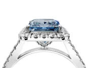 Halo Engagement Ring Setting for Fancy Blue Princess Cut Center with Narrowing Pave Band and Prong Head in Sterling Silver