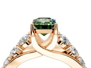 Solitaire Engagement Ring Setting for Fancy Green Emerald Cut Center with Graduated Shared Prongs and Prong Head in Rose Gold