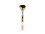 Baguette Engagement Ring Setting for Fancy Black Round Cut Center with Alternating Bar-Set Band and Prong Head in Yellow Gold