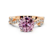 Solitaire Engagement Ring Setting for Fancy Pink Round Cut Center with Bar-Station Pave Twist and Prong Head in Rose Gold
