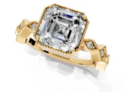 Milgrain Bezel Engagement Ring Setting for Asscher Cut Center with Marquise Stations and Bezel Head in Yellow Gold