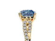 Solitaire Engagement Ring Setting for Fancy Blue Cushion Cut Center with Twisted Pave Split Shank and Prong Head in Yellow Gold