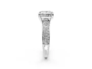Solitaire Engagement Ring Setting for Princess Cut Center with Multi-Row Pave Accents and Basket Head in White Gold
