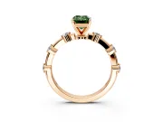 Solitaire Engagement Ring Setting for Fancy Green Emerald Cut Center with Bezel Station Band and Prong Head in Rose Gold
