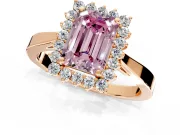 Starburst Halo Engagement Ring Setting for Fancy Pink Emerald Cut Center with Flat Cathedral Band and Prong Head in Rose Gold