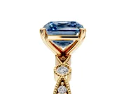 Solitaire Engagement Ring Setting for Fancy Blue Asscher Cut Center with Milgrain Bezel Accents and Prong Head in Yellow Gold