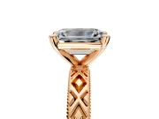Solitaire Engagement Ring Setting for Emerald Cut Center with Milgrain X Pattern Band and Prong Head in Rose Gold