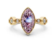 Vintage Station Engagement Ring Setting for Fancy Pink Marquise Center with Accents and Prong Head in Yellow Gold