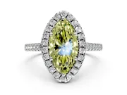 Halo Engagement Ring Setting for Fancy Yellow Marquise Center with Raised Halo, Pave Band and Prong Head in White Gold
