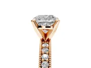 Milgrain Pave Engagement Ring Setting for Cushion Cut Center with Accent Band and Prong Head in Rose Gold