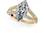 Solitaire Engagement Ring Setting for Marquise Center with Pave Split Shank and Prong Head in Yellow Gold