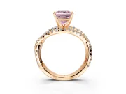 Solitaire Engagement Ring Setting for Fancy Pink Princess Cut Center with Woven 3-Strand Pave Band and Prong Head in Rose Gold