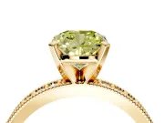 Milgrain Pave Engagement Ring Setting for Fancy Yellow Cushion Cut Center with Accent Band and Prong Head in Yellow Gold