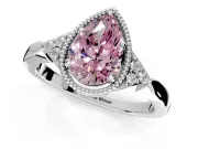 Cluster Engagement Ring Setting for Fancy Pink Pear-Shaped Center with Milgrain Shoulder Clusters and Prong Head in Platinum
