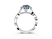 Halo Engagement Ring Setting for Fancy Blue Round Cut Center with Twist Band and Prong Head in Sterling Silver