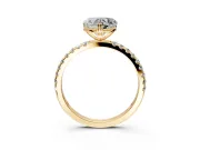 Solitaire Engagement Ring Setting for Heart-Shaped Center with Pave Band and Claw Prong Head in Yellow Gold