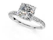 Solitaire Engagement Ring Setting for Cushion Cut Center with Fine Pave Band and Prong Head in Sterling Silver